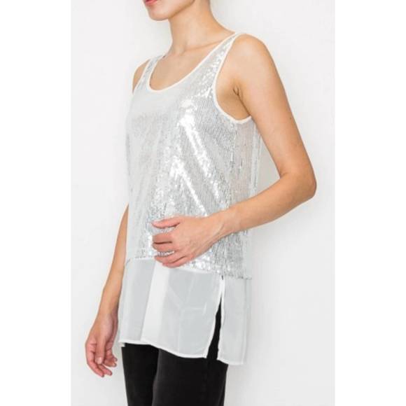 NEW ORIGAMI sequin & chiffon tank in white - Picture 2 of 4